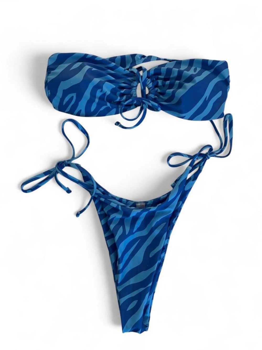 Blue Zebra Print Tie Bikini Set
